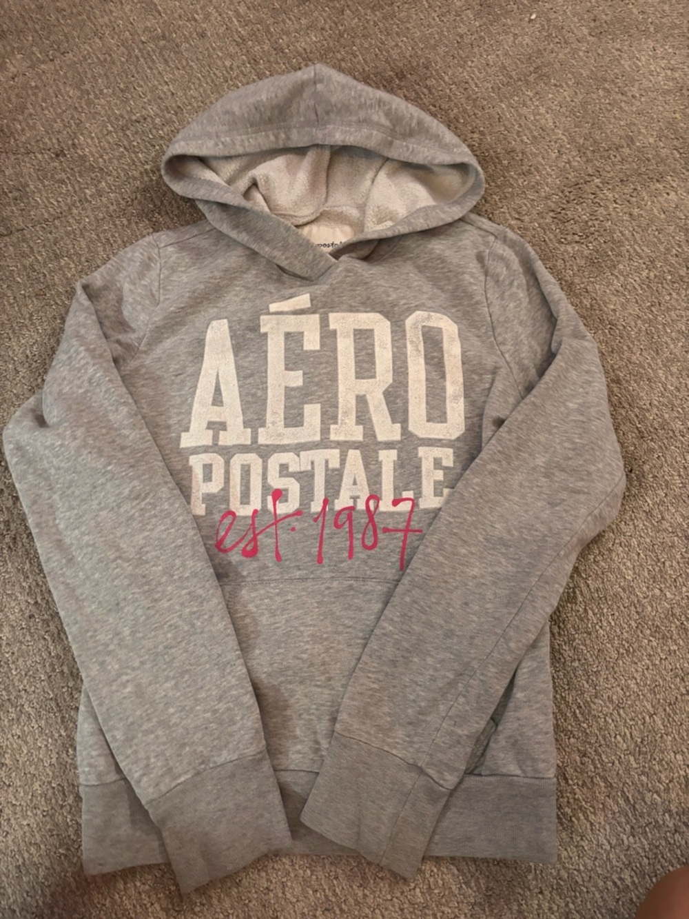 Aeropostale Light Gray Hoodie with Pink Nails Accent